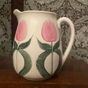 Floral Ceramic Pitcher with Pink Tulips